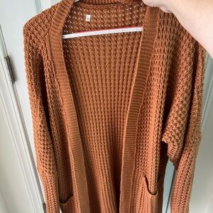Women's Open Knit Cardigan Sweater - Rust